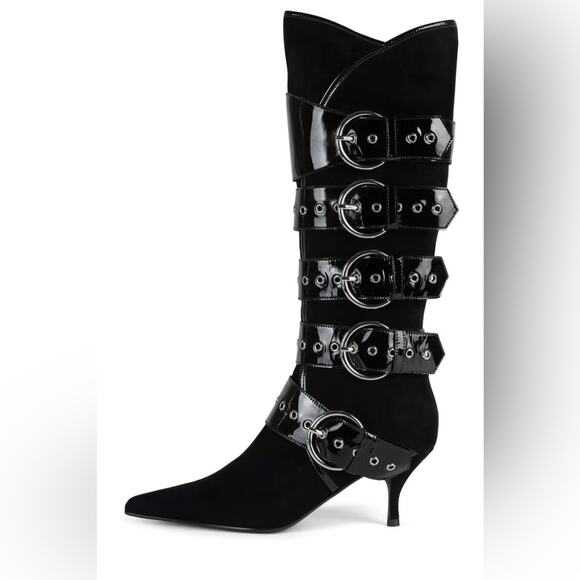 Jeffrey Campbell Shoes - Jeffrey Campbell Seatbelt Black Suede Black Patent Buckle Heel Boots